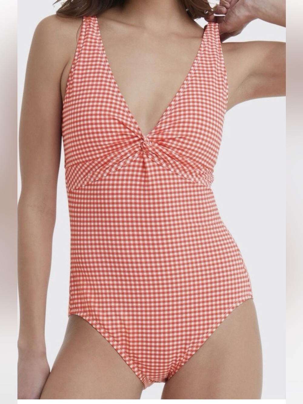 Draper James  Red Gingham One-Piece Swimsuit with Twist Front size Small